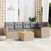 6 Piece Garden Sofa Set with Cushions Mix Beige Poly Rattan Patio Bar Sets