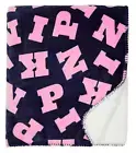 Victoria's Secret Pink Sherpa Blanket Navy Blue Pink Tulip Logo 60" x 50"
