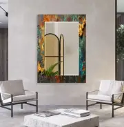 Abstract Green & Copper Color Wall Mirror
