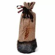 NEW Set of 2 Wine Bottle Bags Faux Mink Fur Pine Cone or Stag Tweed Carrier NWT