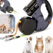 Retractable Reflective Dual Pet Leash Lead 360° Swivel Double Walking Leash Blue
