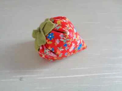 Strawberry Pincushion Red Moda Cotton Pin Cushion Handmade Red Floral Strawberry
