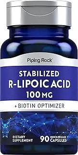 Piping Rock Stabilized R-Lipoic Acid 100mg | 90 Capsules | R-Fraction Alpha Lipoic Acid Supplement | with Biotin | Non-GMO, Gluten Free |