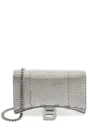 Balenciaga Hourglass Crystal-embellished Wallet-on-chain - Silver ONE SIZE