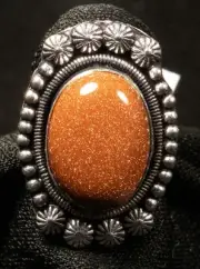 German Silver Red Sun Stone ring. Size 6