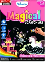 Skillmatics Magical Scratch Art Book for Kids - Unicorns & Princesses, Craft Kit