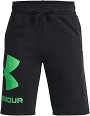 [Under Armour] Boys' Standard Rival Fleece Logo Shorts, (002) Black / / Extreme Green, Youth Small