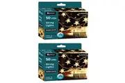 2x Sansai 50 LED Battery Star Decorative Christmas String Lights Warm White