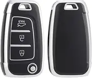 HIBEYO TPU Key Fob Cover for Hyundai Elantra Solaris 2 Tucson I30 I35 I40 Ix35 Kona Genesis Santa Fe Azera Verna Accent Celesta Sonata Accessories Key Shell Cover Flip 3 Button Key-Black
