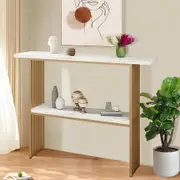 120cm Console Table White Faux Marble Entryway Hallway Gold Finished Frame Modern Deluxe Sofa with 2 Tier Storage