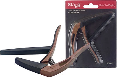 STAGG SCPX-FL Flat trigger STYLE capo for classical guitar Dark Wood Finish