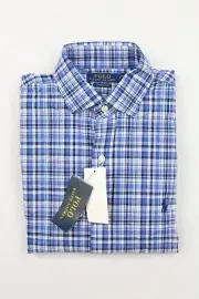 Polo Ralph Lauren Mens Sport Casual Shirt Classic Fit Blue White Button Up M 98$