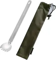 Roczential Titanium Long Handle Ultralight Camping Fork Spoon, Polished Bowl for Backpacking, Hiking, Outdoor Cooking – Durable & Rustproof Cutlery