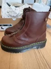 DR. MARTENS JETTA 9 SENDAL LEATHER PLATFORM BOOTS in Dark Brown MSRP$250