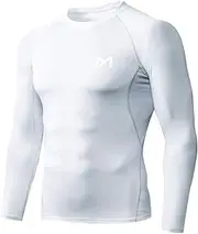 [MEETYOO] Men’s Compression Shirt, Base Layer Top Long Sleeve T-Shirt Sports Gear Fitness Tights for Running Gym Workout White