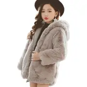 Nevenka Kids Girls Fur Snowsuit Hooed Owl Pattern Dress Jacket for Winter-Grey