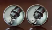 Dog in Top Hat Novelty Cufflinks Silver Gray White Men's