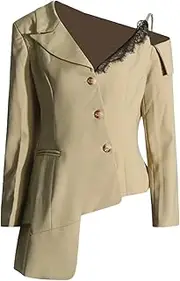 [Zadaos] Women's Blazer Jacket Irregular Lace Backless Patchwork Single-Breasted Suit Jackets