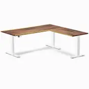 Desky L-Shape Sit to Stand Saman Hardwood Desk 1800x1750mm White Height Adjustable Leg