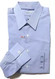 Van Heusen Mens Fitted Shirt Wrinkle Free Stretch Long Sleeve Sz 16" 34/35" Blue