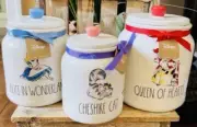 Disney Rae Dunn Queen of Hearts Alice in Wonderland Chesire Cat Canister Set NEW