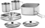 Toddmomy Portable Camping Cooking Set 4-Piece Stainless Steel Cookware Kit Lightweight Outdoor Cookware for Camping Hiking BBQ