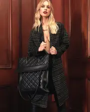 [Belle & Bloom] Publisher Double-Breasted Wool Blend Coat - Black Plaid