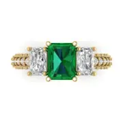 3.61 ct Emerald Cut Lab-Created Gemstone Three-Stone Ring W/ Accents Yellow Gold