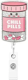 Retractable Badge Reel, Cute Badge Reels for Nurse Badge Holder with Alligator Clip for Doctor Teacher (Chill Pills)