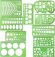 Onwon 10 Pieces Drawings Templates Stencils Measuring Templates Clear Green Plastic Geometric Rulers Draft Rulers for Drawing Engineering Drafting Building School Office Supplies