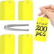 200 Pieces 4 3/4" x 2 3/8" Plastic Shipping Tags with Wire Waterproof Tags for Labeling Heavy Duty Plastic Tags Blank Tags to Write On with Reinforced for Equipment Car Parts Garage Storage(Yellow)