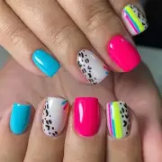 Short Press on Nails Square Fake Nails Black Leopard Print Acrylic Full Cover