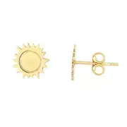 14K Yellow Gold 8.8x8mm Sun Stud Earrings with Butterfly Backings for Women