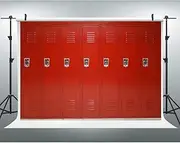 EOA 7(W) x5(H) FT Red Locker Backdrop Sports Gym School Photography Background Basketball Soccer Baseball Hockey - Great for Birthday, Studio, Booth, Party, Events, Portrait Use Photoshoot Props