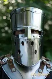 XMAS 18GA Dark Medieval Larp Crusader Helmet Knight Templar Great Helmet
