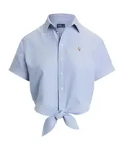 Polo Ralph Lauren Oxford Tie Front Cropped Shirt US6 Blue