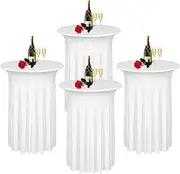 Albassa 4 Packs Round Cocktail Table Skirt 32"x 43" Spandex Stretch Cocktail Tablecloths with Wavy Drapes Fitted High Top Bar Table Covers for Wedding Party Banquet (White, 4 PCS)