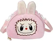[Vodterita] La-bubu Kawaii Plush Crossbody Bag, Pink The Monster Design with Bunny Ears, Cute La-bubu Handbag Shoulder Bag
