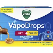 Vicks Dry + Chesty Honey Lemon Menthol Lozenges 24 pack