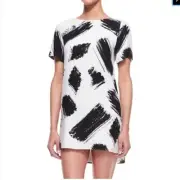 Alice + Olivia Monochrome Brushstroke Pattern Mini Dress White Black Size L