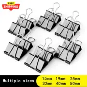 10PCS Metal Paper Clip 19 25 32 41 51Mm Foldback Metal Binder Clips Black Grip C