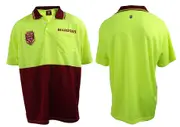 QLD Maroons NRL Short Sleeve Polo Work Shirt Yellow Maroon