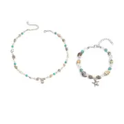 Sea Shell Conch Starfish Anklet Necklace Set for Women Beach Jewelry Gift