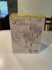 Vtg Block Basics Secret Garden 4 Hand Painted All Purpose Goblets NIB