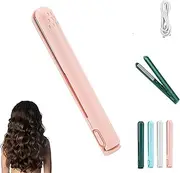 Mini Dual-Purpose Curling Iron,2024 New USB Mini Dual-Purpose Hair Straightener Curling Iron,Mini Ceramic Curling Iron,Cordless Portable Travel Curling Wand,Dormitory Small Portable Strai (Pink)