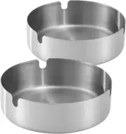 Ashtray Stainless Steel Cigarette Ashtray Ash Tray for Cigarettes 2 Pack (Silver