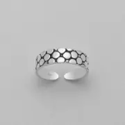 TJS 925 Sterling Silver Polka Dots Circle Design Toe Ring Adjustable Jewellery