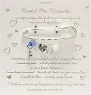 [Widdle Gifts] Silver Plated Wedding 'Bridal Pin' Gift Boxed Keepsake for the Bride - Old New Borrowed Blue 4917, 6cm, Metal