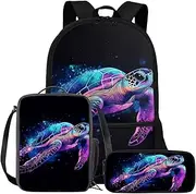 [FOR U DESIGNS] Turtle Backpack for Boys 8-12 Kindergarten Elementary School Bag 3rd Grade Bookbag Set with Lunch Box 3 Pcs