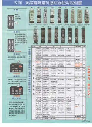 全新RC7-01A器大同液晶電視遙控器適用DC-3210 DC-4210 DC-5010 DC-32K  0205